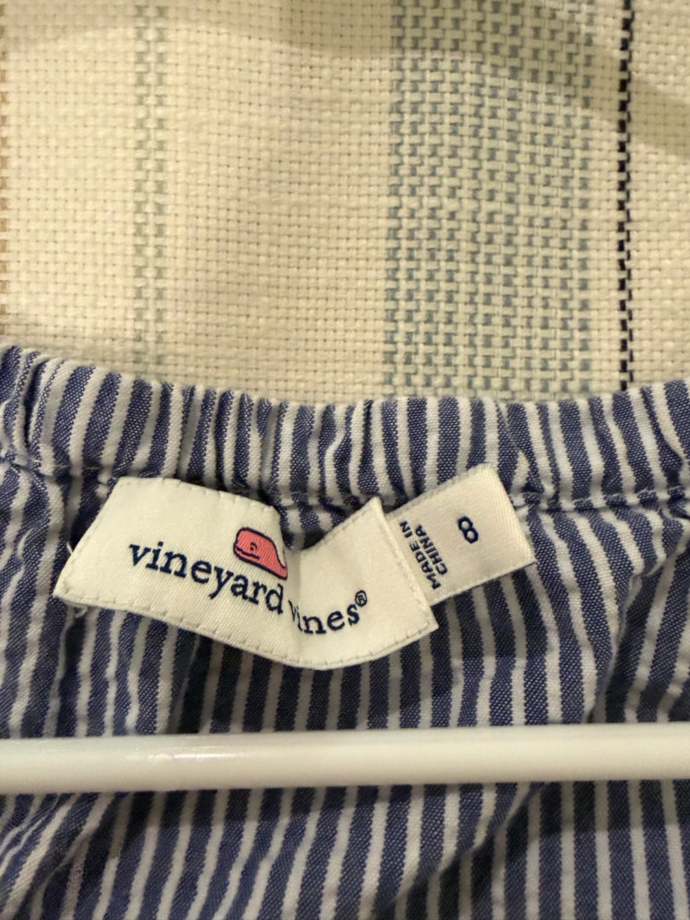 Vineyard Vines Blue and White Pinstripe Off-Shoulder Top - Picture 3 of 4